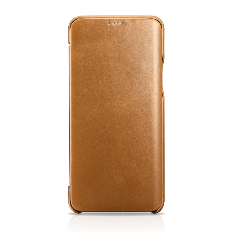 ICARER Curved Edge Vintage Genuine Leather Mobile Phone Shell for Samsung Galaxy S9 Plus SM-G965 - Khaki-5