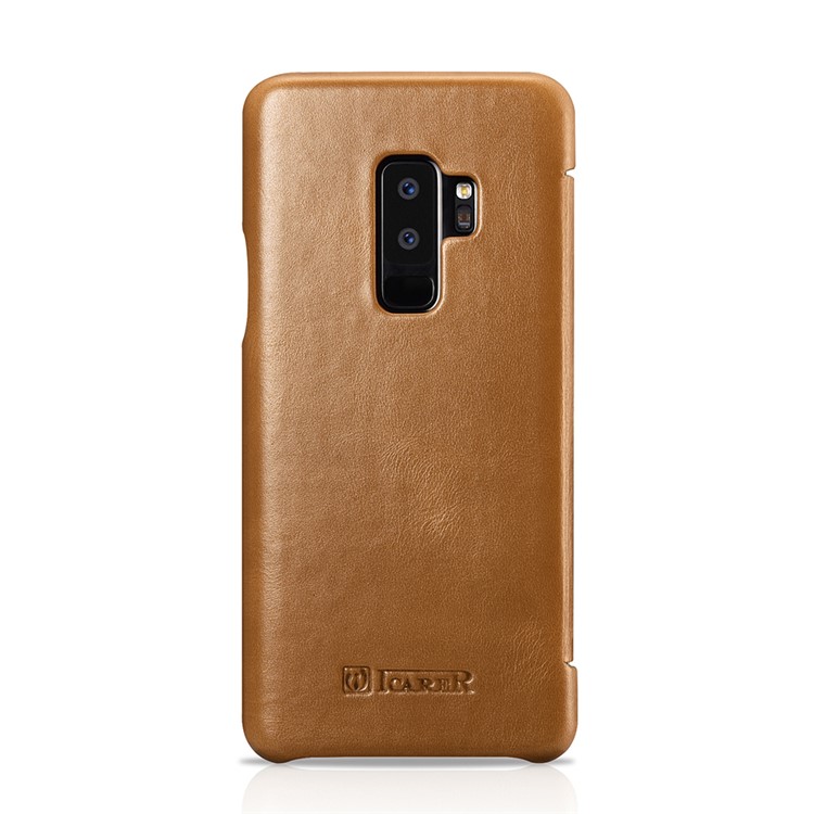 ICARER Curved Edge Vintage Genuine Leather Mobile Phone Shell for Samsung Galaxy S9 Plus SM-G965 - Khaki-6