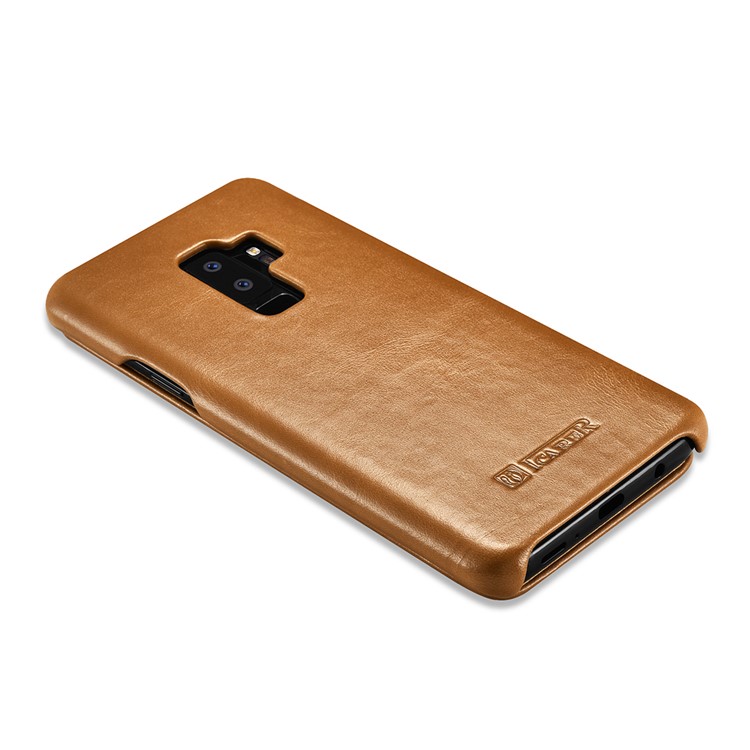 ICARER Curved Edge Vintage Genuine Leather Mobile Phone Shell for Samsung Galaxy S9 Plus SM-G965 - Khaki-7