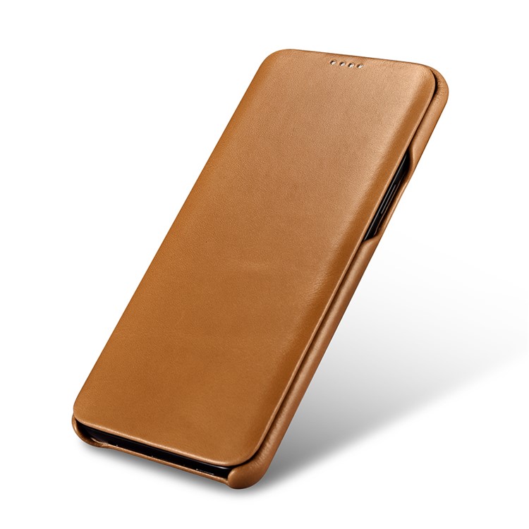 ICARER Curved Edge Vintage Genuine Leather Mobile Phone Shell for Samsung Galaxy S9 Plus SM-G965 - Khaki-8