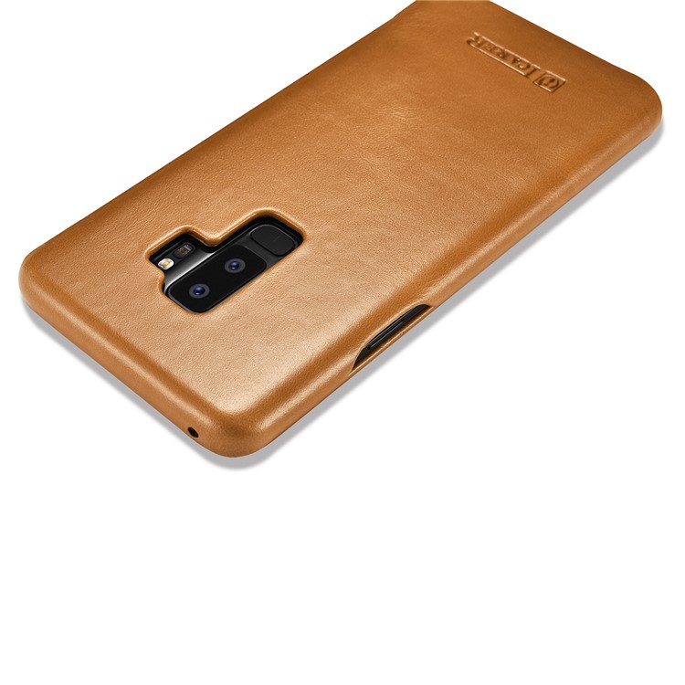 ICARER Curved Edge Vintage Genuine Leather Mobile Phone Shell for Samsung Galaxy S9 Plus SM-G965 - Khaki-9