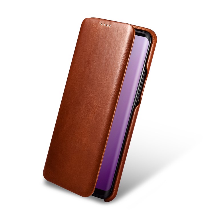 ICARER Curved Edge Vintage Genuine Leather Mobile Casing for Samsung Galaxy S9 Plus SM-G965 - Brown-10