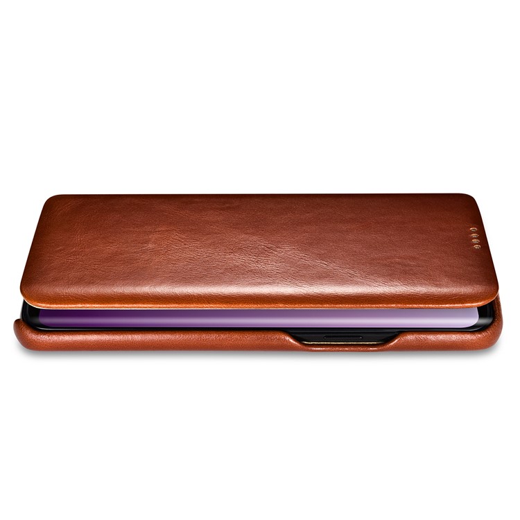 ICARER Curved Edge Vintage Genuine Leather Mobile Casing for Samsung Galaxy S9 Plus SM-G965 - Brown-12