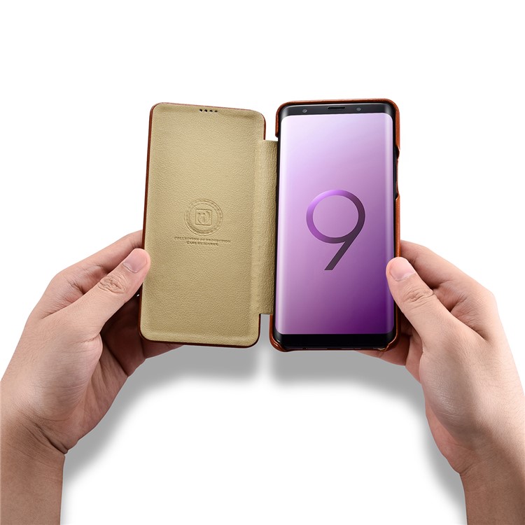 ICARER Curved Edge Vintage Genuine Leather Mobile Casing for Samsung Galaxy S9 Plus SM-G965 - Brown-15