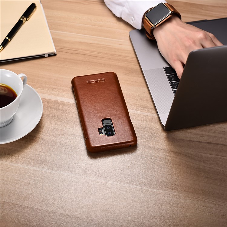 ICARER Curved Edge Vintage Genuine Leather Mobile Casing for Samsung Galaxy S9 Plus SM-G965 - Brown-18