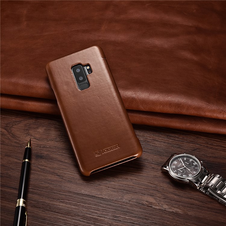 ICARER Curved Edge Vintage Genuine Leather Mobile Casing for Samsung Galaxy S9 Plus SM-G965 - Brown-19