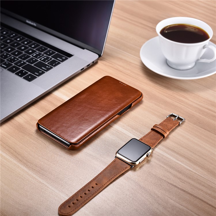 ICARER Curved Edge Vintage Genuine Leather Mobile Casing for Samsung Galaxy S9 Plus SM-G965 - Brown-20