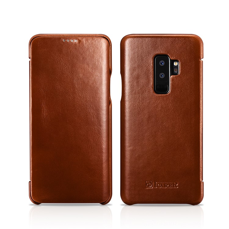 ICARER Curved Edge Vintage Genuine Leather Mobile Casing for Samsung Galaxy S9 Plus SM-G965 - Brown-3