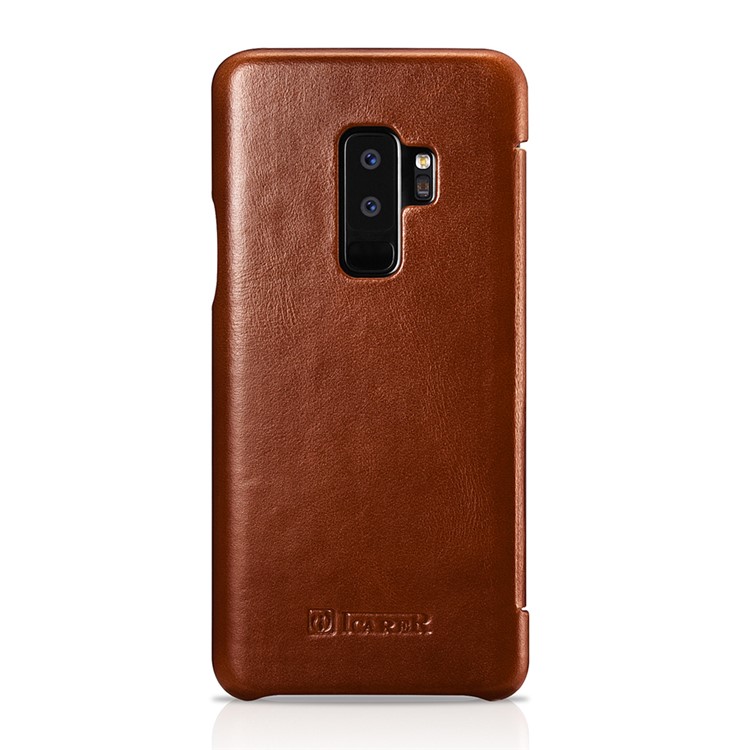 ICARER Curved Edge Vintage Genuine Leather Mobile Casing for Samsung Galaxy S9 Plus SM-G965 - Brown-6