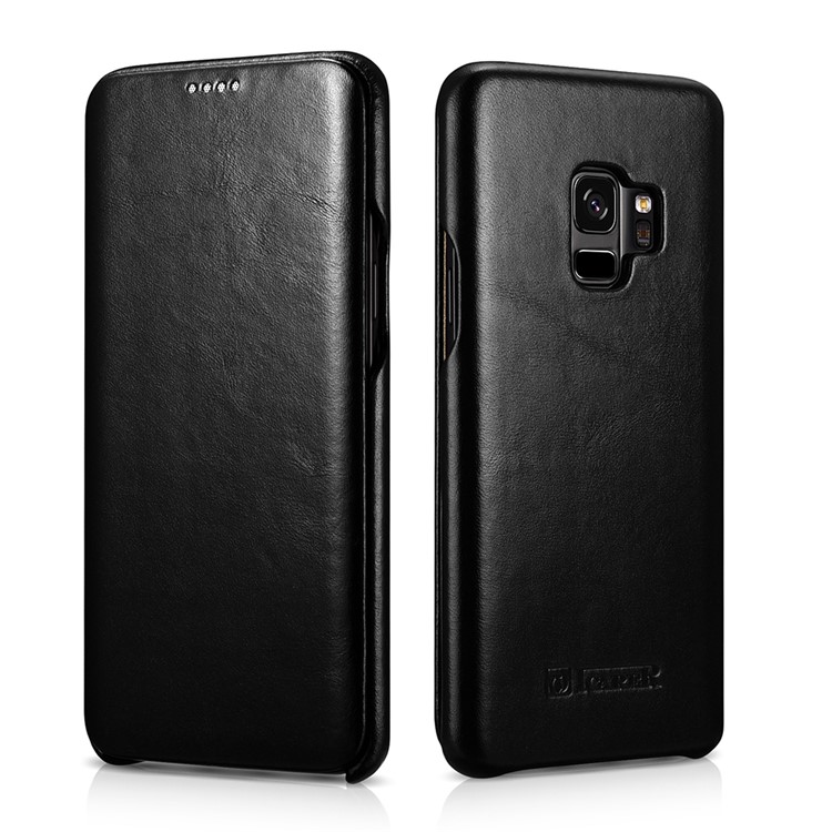 

ICARER Изогнутый Край Винтаж Натуральной Кожи Флип-покрой Для Галактики Samsung S9 G960 - Черный, Galaxy S9