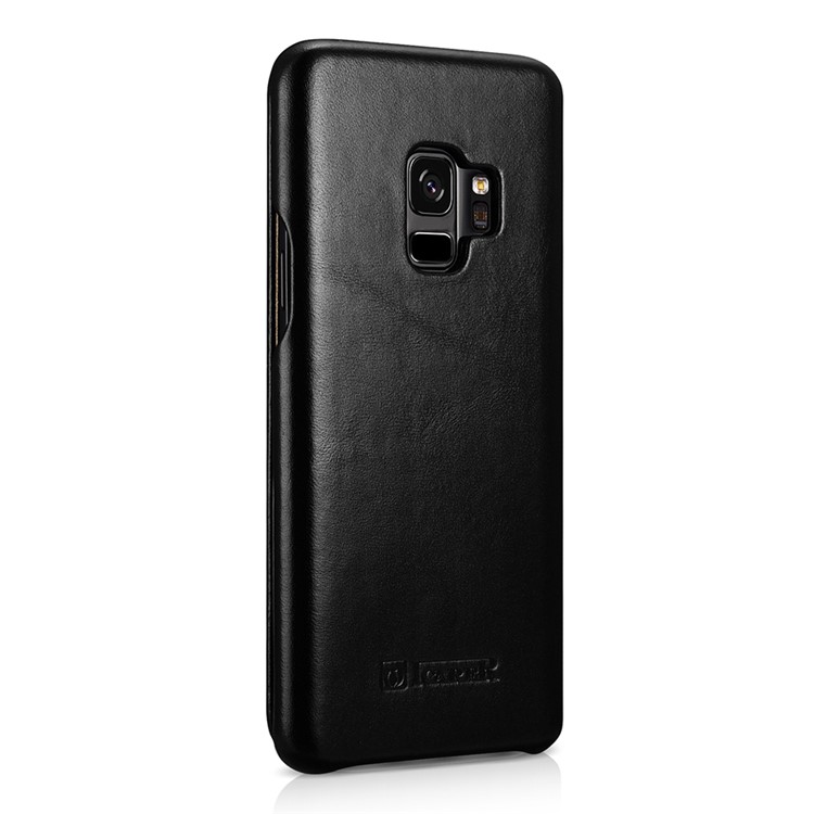 ICARER Curved Edge Vintage Genuine Leather Flip Cover for Samsung Galaxy S9 G960 - Black-3