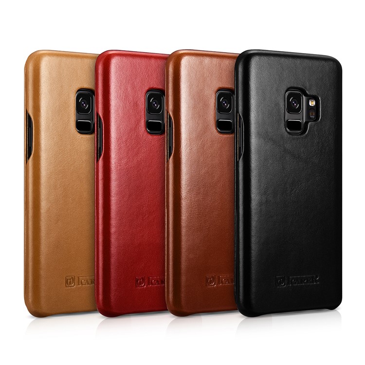 ICARER Curved Edge Vintage Genuine Leather Flip Cover for Samsung Galaxy S9 G960 - Black-4