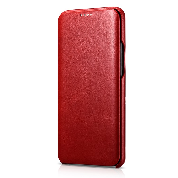 ICARER Curved Edge Retro Genuine Leather Folio Case for Samsung Galaxy S9 G960 - Red-2