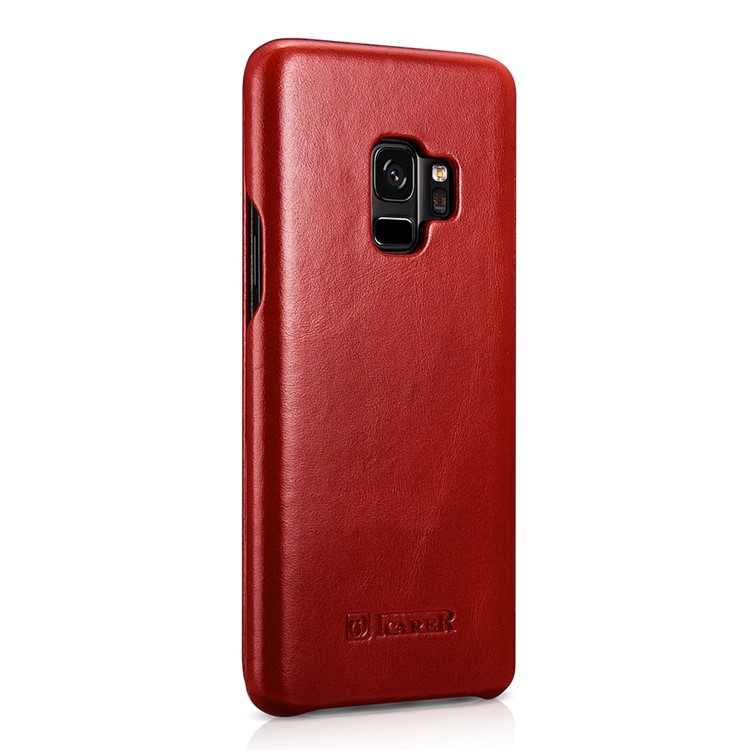ICARER Curved Edge Retro Genuine Leather Folio Case for Samsung Galaxy S9 G960 - Red-3