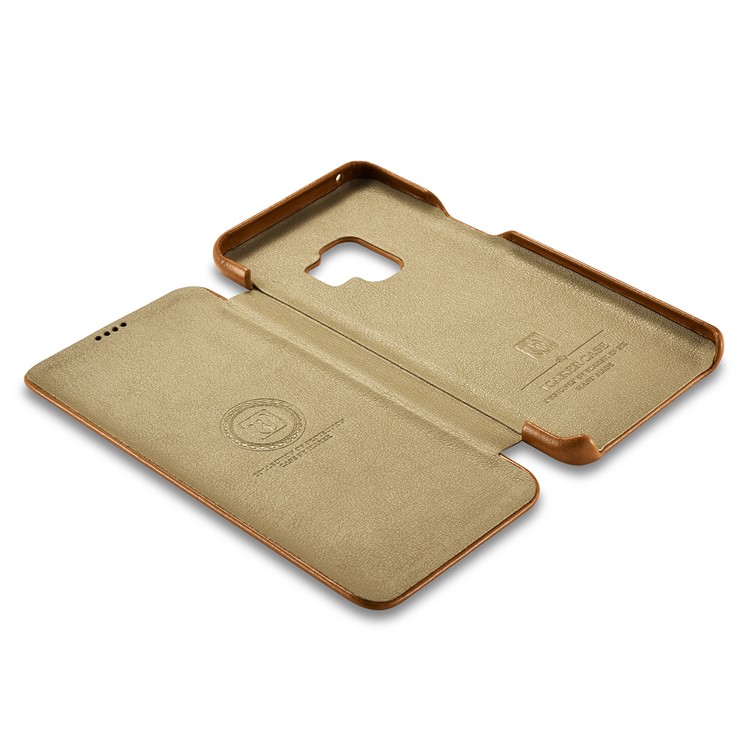 ICARER Curved Edge Vintage Genuine Leather Protective Cover for Samsung Galaxy S9 G960 - Khaki-11