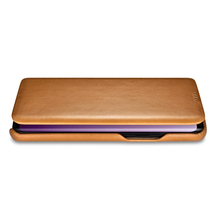 ICARER Curved Edge Vintage Genuine Leather Protective Cover for Samsung Galaxy S9 G960 - Khaki-12