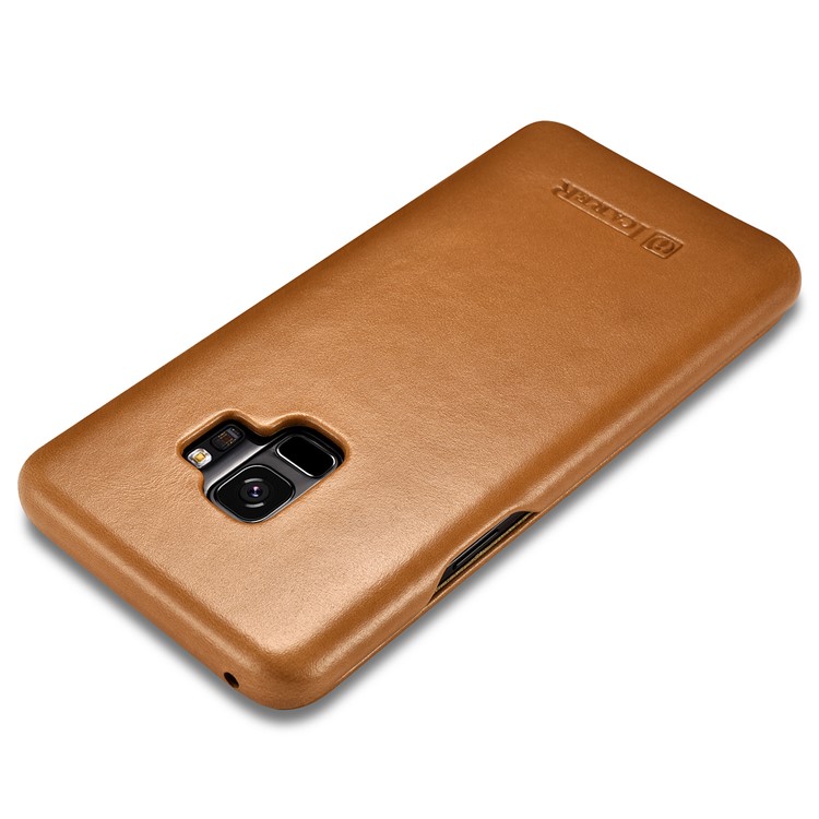 ICARER Curved Edge Vintage Genuine Leather Protective Cover for Samsung Galaxy S9 G960 - Khaki-13