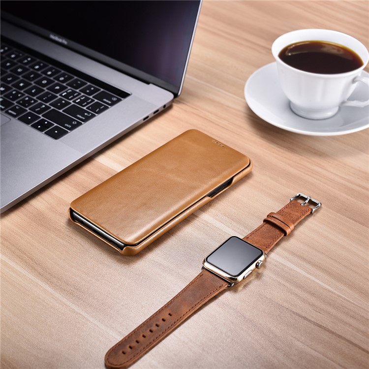 ICARER Curved Edge Vintage Genuine Leather Protective Cover for Samsung Galaxy S9 G960 - Khaki-16