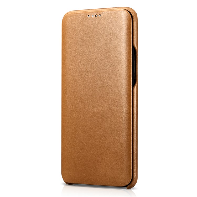 ICARER Curved Edge Vintage Genuine Leather Protective Cover for Samsung Galaxy S9 G960 - Khaki-3