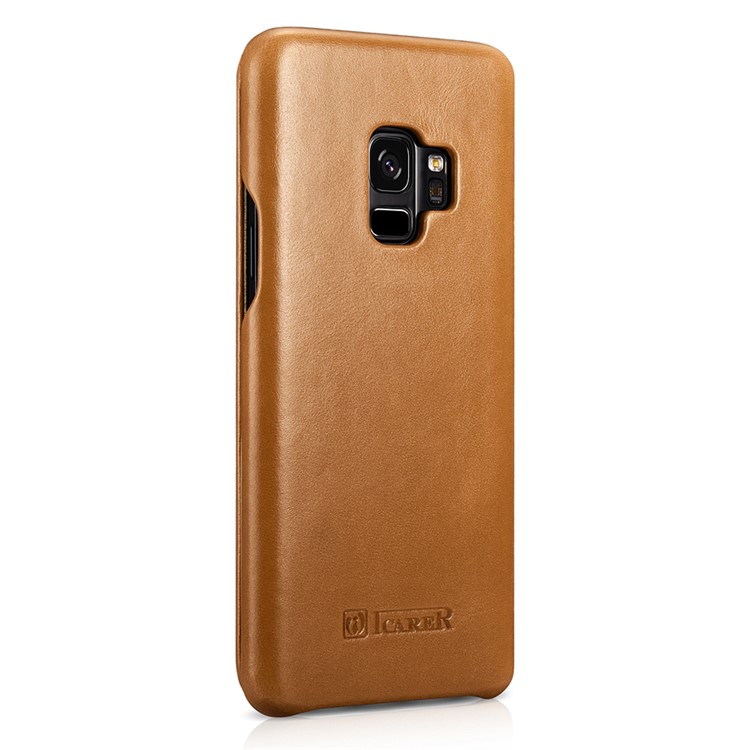 ICARER Curved Edge Vintage Genuine Leather Protective Cover for Samsung Galaxy S9 G960 - Khaki-4