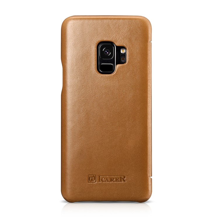 ICARER Curved Edge Vintage Genuine Leather Protective Cover for Samsung Galaxy S9 G960 - Khaki-6