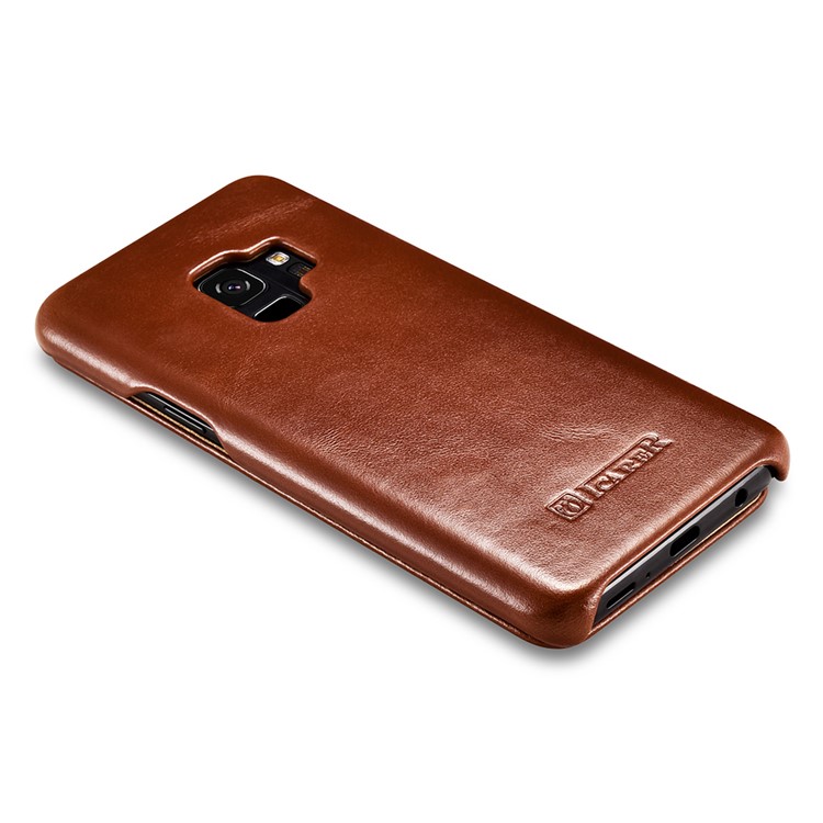 ICARER Curved Edge Vintage Genuine Leather Flip Mobile Phone Cover for Samsung Galaxy S9 G960 - Brown-10
