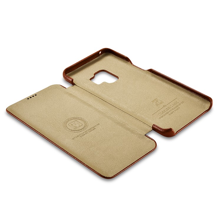 ICARER Curved Edge Vintage Genuine Leather Flip Mobile Phone Cover for Samsung Galaxy S9 G960 - Brown-11