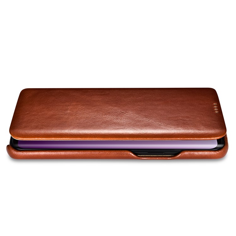 ICARER Curved Edge Vintage Genuine Leather Flip Mobile Phone Cover for Samsung Galaxy S9 G960 - Brown-12