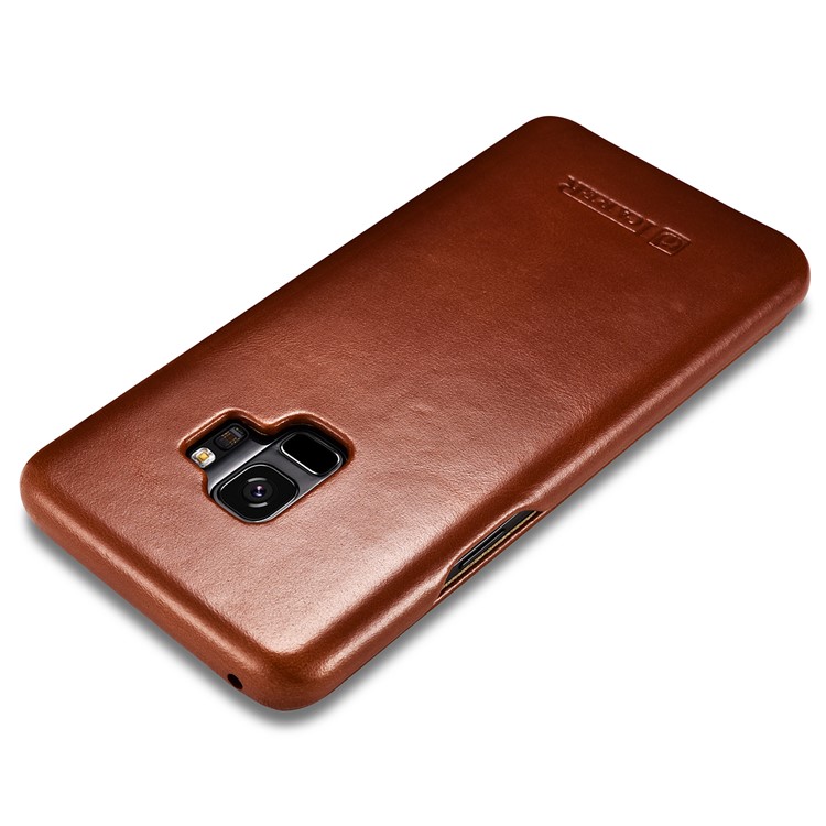 ICARER Curved Edge Vintage Genuine Leather Flip Mobile Phone Cover for Samsung Galaxy S9 G960 - Brown-13