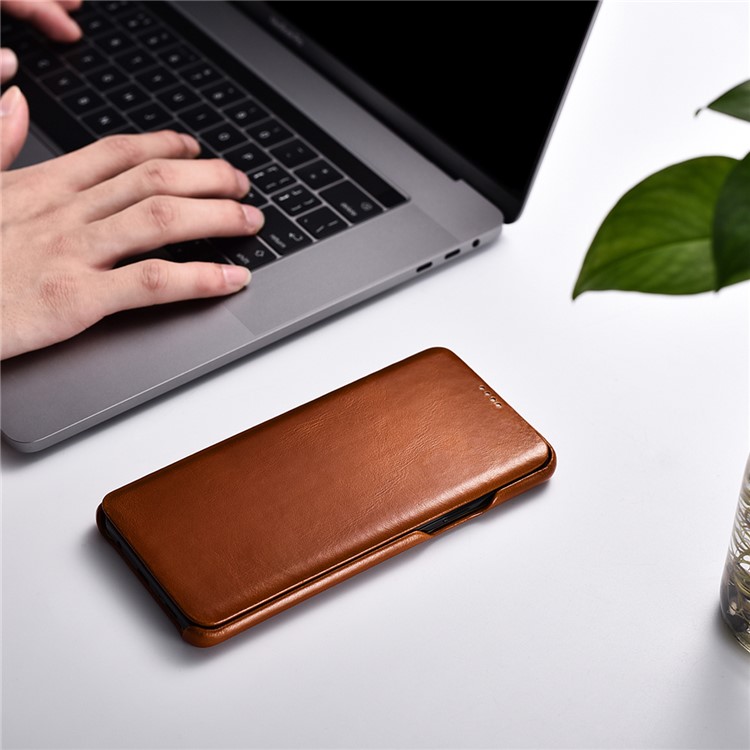 ICARER Curved Edge Vintage Genuine Leather Flip Mobile Phone Cover for Samsung Galaxy S9 G960 - Brown-20