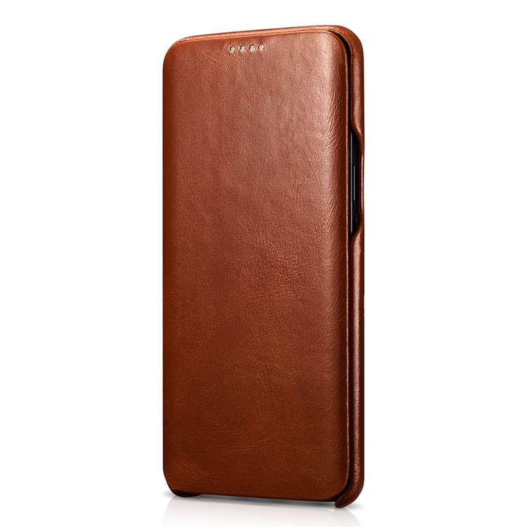 ICARER Curved Edge Vintage Genuine Leather Flip Mobile Phone Cover for Samsung Galaxy S9 G960 - Brown-3