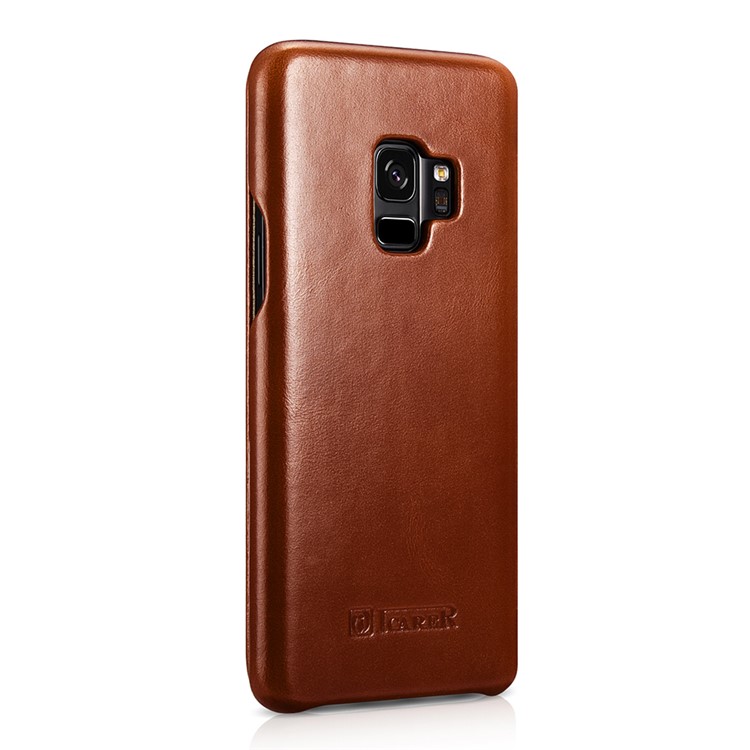 ICARER Curved Edge Vintage Genuine Leather Flip Mobile Phone Cover for Samsung Galaxy S9 G960 - Brown-4