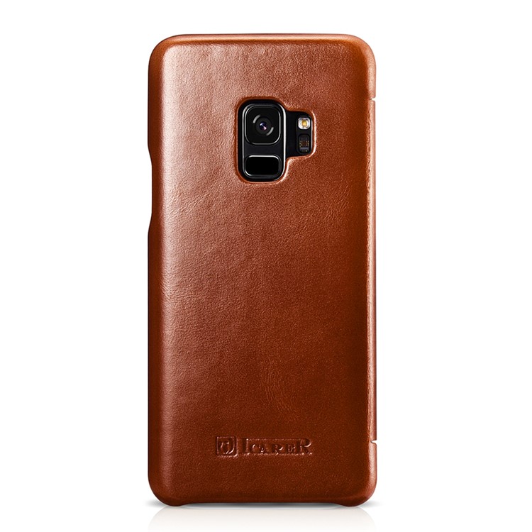 ICARER Curved Edge Vintage Genuine Leather Flip Mobile Phone Cover for Samsung Galaxy S9 G960 - Brown-6