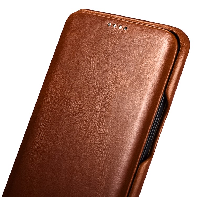 ICARER Curved Edge Vintage Genuine Leather Flip Mobile Phone Cover for Samsung Galaxy S9 G960 - Brown-9