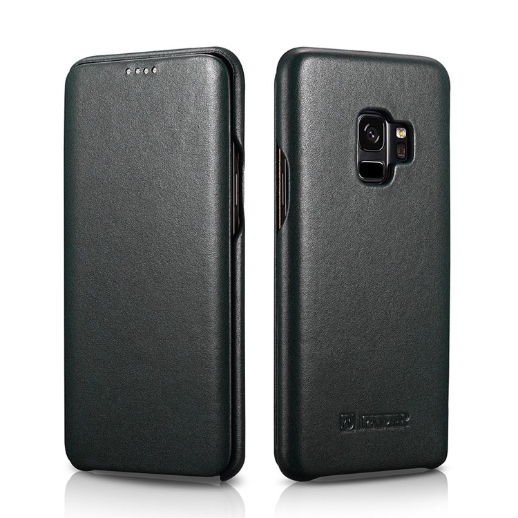 ICARER Curved Edge Vintage Genuine Leather Case for Samsung Galaxy S9 SM-G960 - Black-1