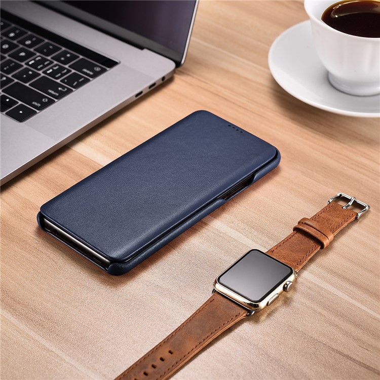 ICARER Curved Edge Vintage Genuine Leather Cover for Samsung Galaxy S9 SM-G960 - Dark Blue-11