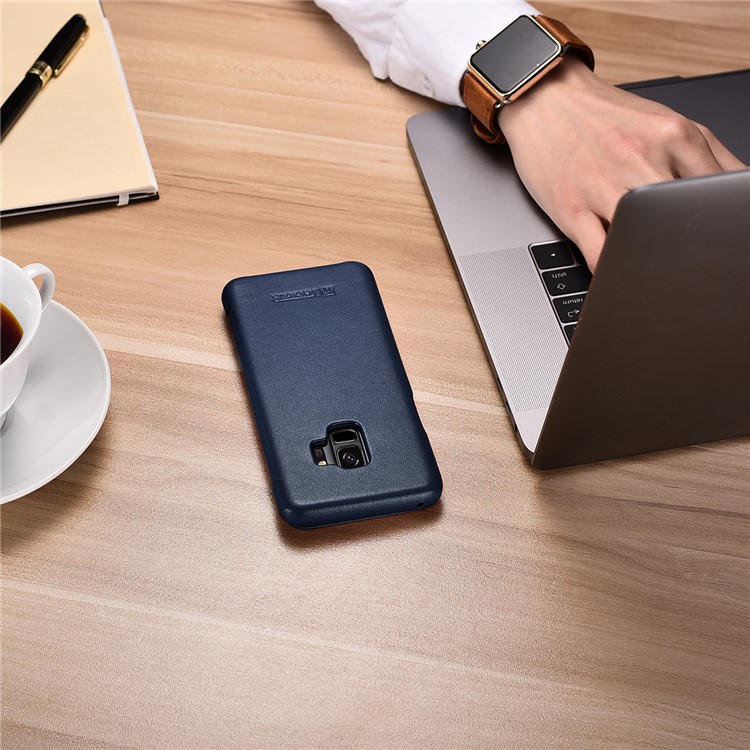 ICARER Curved Edge Vintage Genuine Leather Cover for Samsung Galaxy S9 SM-G960 - Dark Blue-12