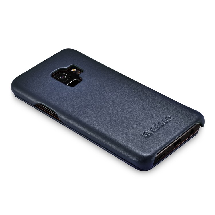 ICARER Curved Edge Vintage Genuine Leather Cover for Samsung Galaxy S9 SM-G960 - Dark Blue-3