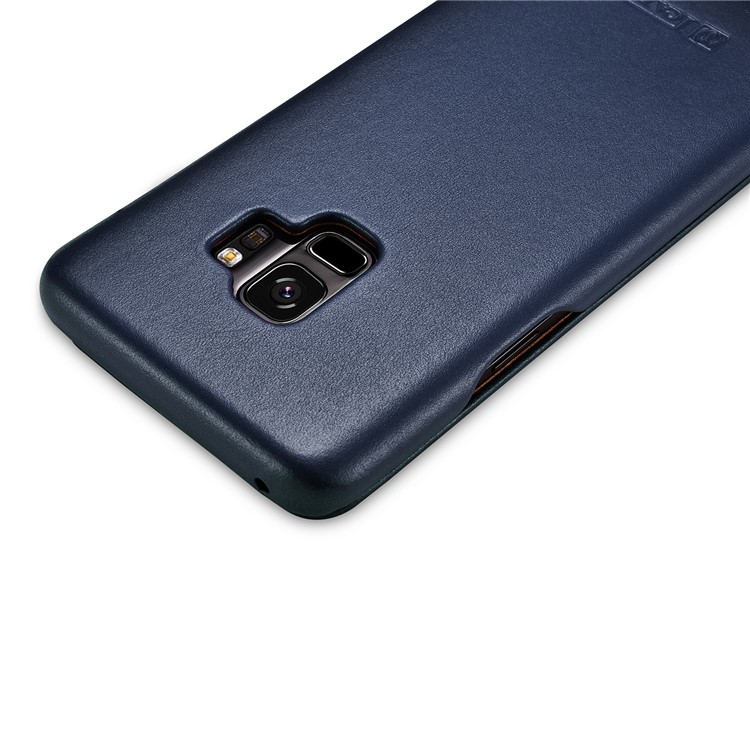 ICARER Curved Edge Vintage Genuine Leather Cover for Samsung Galaxy S9 SM-G960 - Dark Blue-5