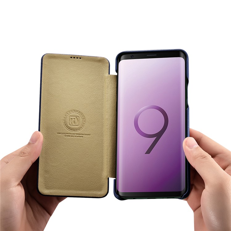 ICARER Curved Edge Vintage Genuine Leather Cover for Samsung Galaxy S9 SM-G960 - Dark Blue-9