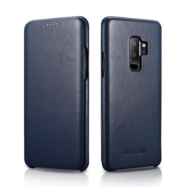 ICARER Curved Edge Luxury Series Genuine Leather Flip Case Shell for Samsung Galaxy S9+ SM-G965 - Dark Blue-1