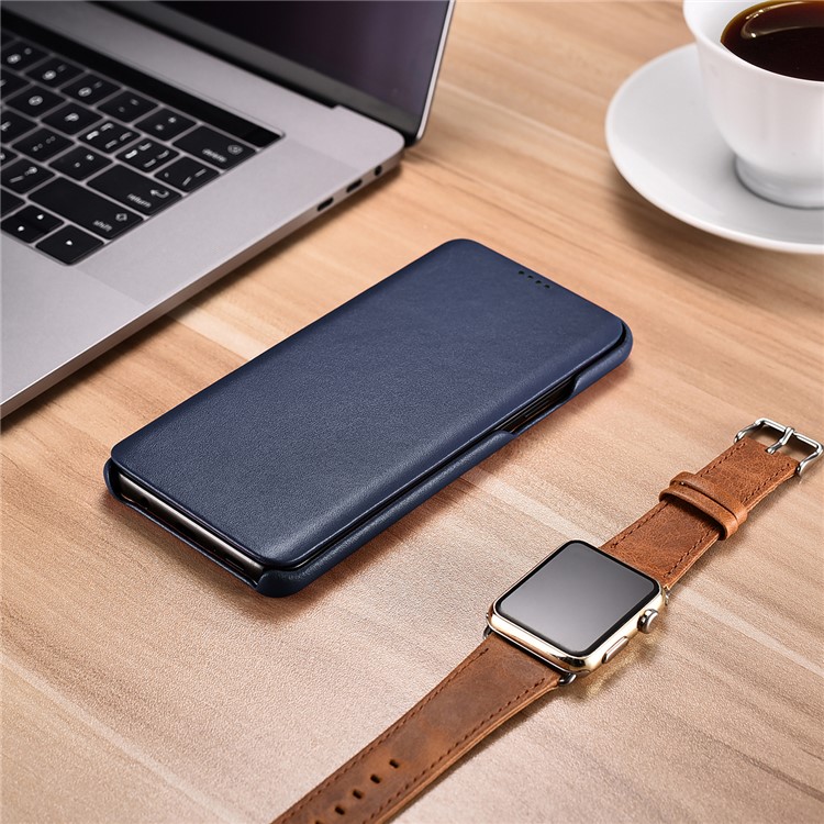 ICARER Curved Edge Luxury Series Genuine Leather Flip Case Shell for Samsung Galaxy S9+ SM-G965 - Dark Blue-11