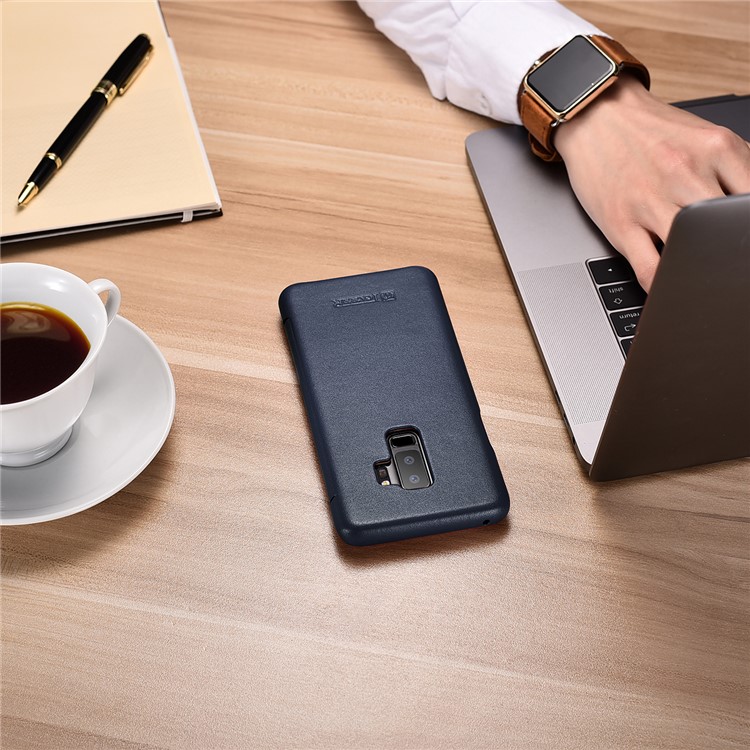 ICARER Curved Edge Luxury Series Genuine Leather Flip Case Shell for Samsung Galaxy S9+ SM-G965 - Dark Blue-12