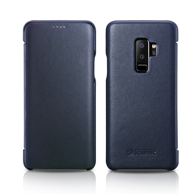 ICARER Curved Edge Luxury Series Genuine Leather Flip Case Shell for Samsung Galaxy S9+ SM-G965 - Dark Blue-2