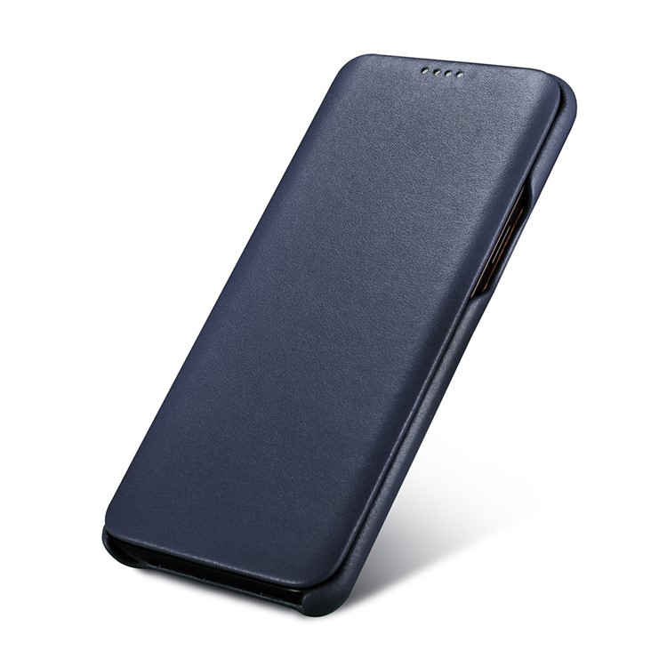 ICARER Curved Edge Luxury Series Genuine Leather Flip Case Shell for Samsung Galaxy S9+ SM-G965 - Dark Blue-3