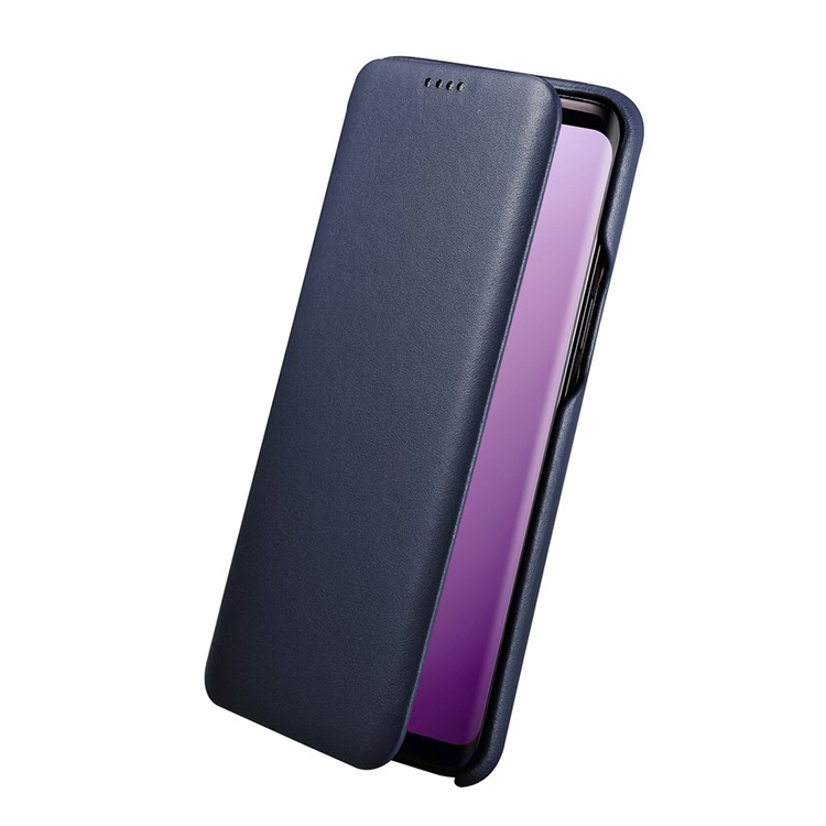 ICARER Curved Edge Luxury Series Genuine Leather Flip Case Shell for Samsung Galaxy S9+ SM-G965 - Dark Blue-4