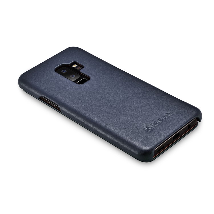 ICARER Curved Edge Luxury Series Genuine Leather Flip Case Shell for Samsung Galaxy S9+ SM-G965 - Dark Blue-5
