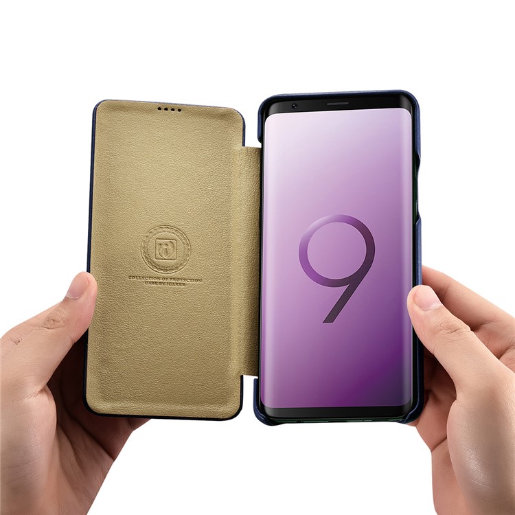 ICARER Curved Edge Luxury Series Genuine Leather Flip Case Shell for Samsung Galaxy S9+ SM-G965 - Dark Blue-9