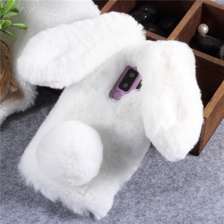Rabbit Shape Fluffy Fur Coated TPU Shell Case for Samsung Galaxy S9+ SM-G965 - White-1