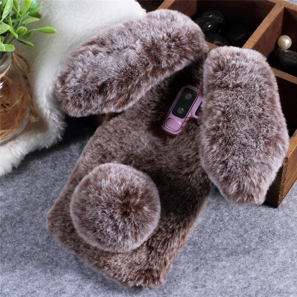 Rabbit Shape Fluffy Fur Coated TPU Shell for Samsung Galaxy S9+ SM-G965 - Coffee-1